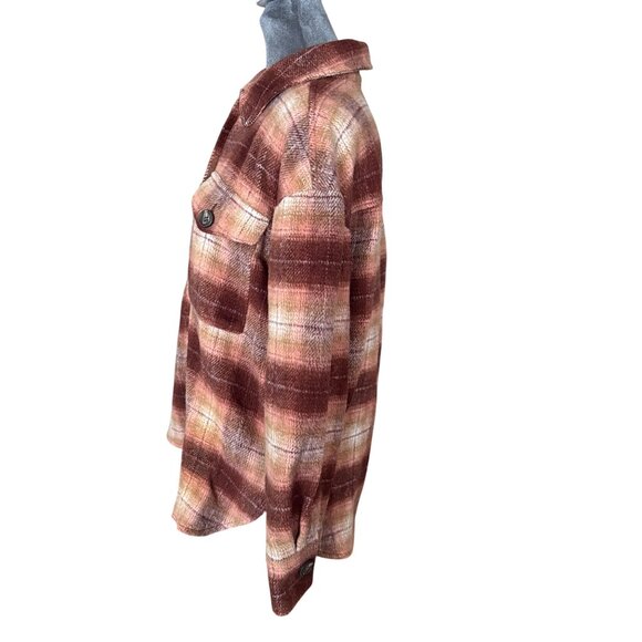 BP. Womens Plaid Button-Up Shacket S Brown/Beige Polyester/Cotton Blend - Picture 3 of 7
